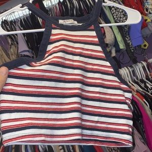 Ladies gentle used ZARA Crop top stripped red white blue XS spaghetti straps